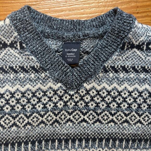 Gap blue pattern long sleeve elbow padded toddler baby sweater SIZE 12-18M - Picture 2 of 4
